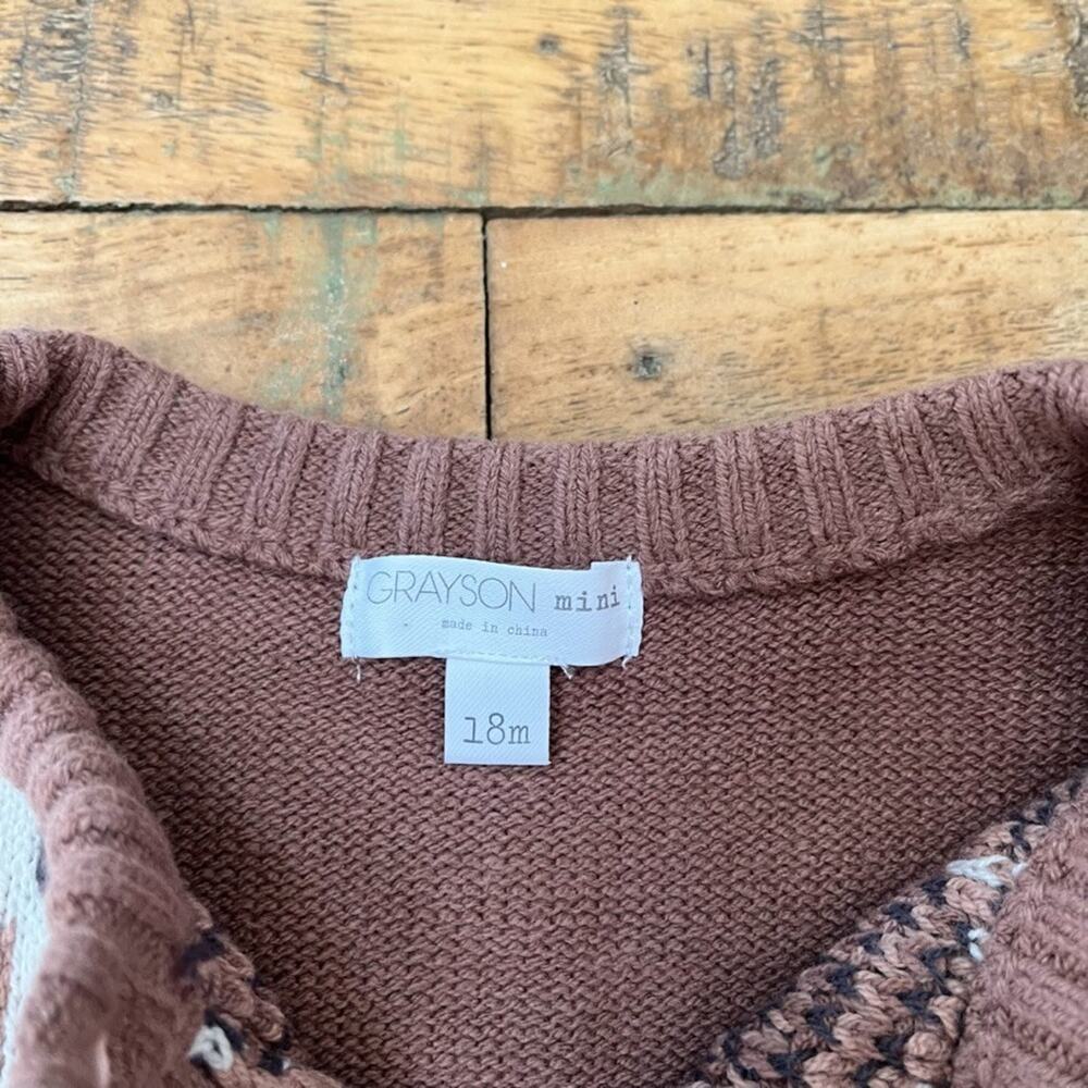 Grayson mini Baby Brown Fair Isle Knit Cardigan Sweater & Pants 2-Piece 18M NWT - Picture 5 of 13